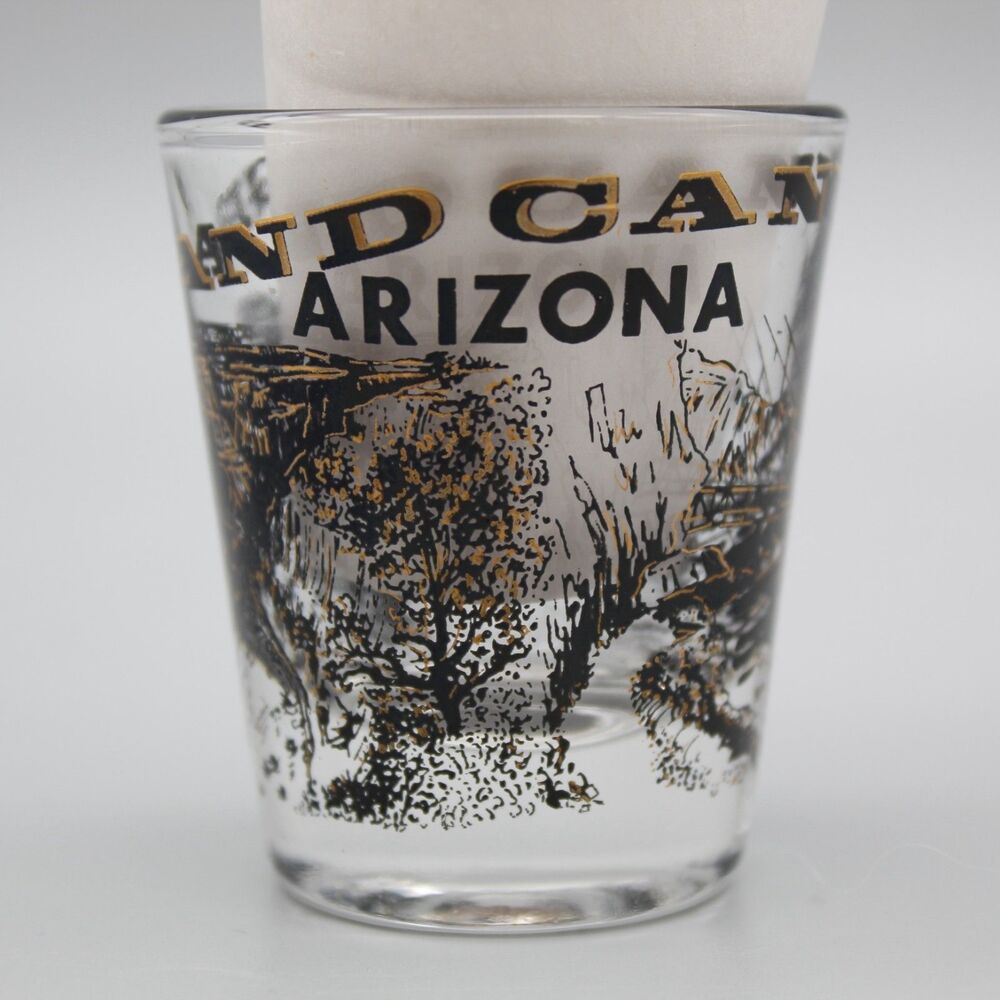 Vintage Grand Canyon Arizona Shot Glass Kaibab Bridge Black and Gold Barware